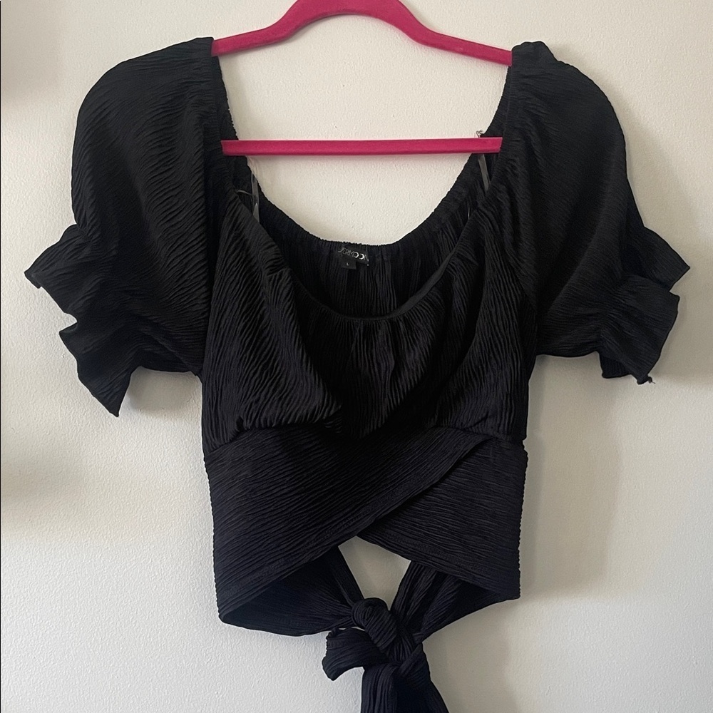 Papermoon Black Textured wrap around  Crop Top-Large